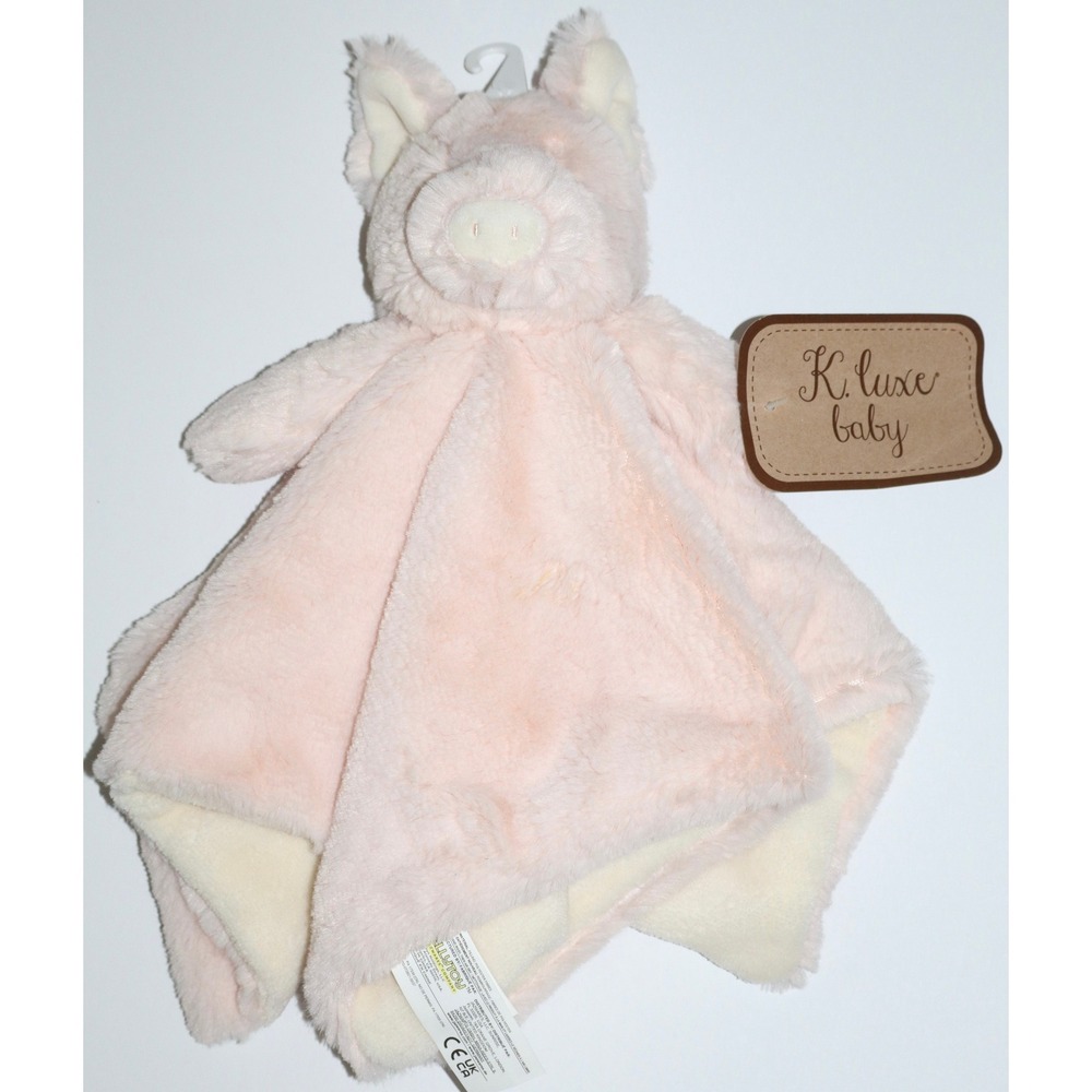 Kellytoy K. Luxe Pink Pig Security Blanket Lovey Plush Faux Fur Rattle 14x14 NWT - Picture 9 of 13